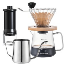 벨라쿠진 홈카페 핸드드립 커피 핸드밀 커피 그라인더 600ml + 드립 + 커피그라인더 3종 세트, 그라인더 + 드립 + 커피그라인더, 1세트 그라인더 + 드립 + 커피그라인더, 1세트