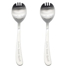 Willive 兒童快樂微笑湯匙和叉子, 銀, 2個, 單品