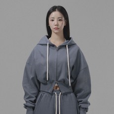 女款日常短版雙向純色連帽拉鍊寬鬆運動衫