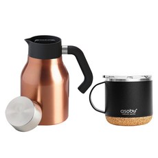 아소부 보온보냉 핸드드립 세트 490ml, 핸들서버 코퍼 1L + 인피니트 머그컵 블랙 490ml, 1세트 핸들서버 코퍼 1L + 인피니트 머그컵 블랙 490ml, 1세트