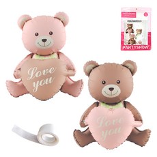 파티쇼 생일 프로포즈 곰돌이 은박 풍선 러브 하트 2p + 글루닷 접착 스티커 세트, 카라멜(곰돌이 은박 풍선), 핑크(곰돌이 은박 풍선), 1세트 카라멜(곰돌이 은박 풍선), 핑크(곰돌이 은박 풍선), 1세트