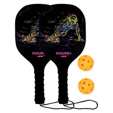 Pickleball 專業球拍 2p + 球 2p 套裝, 黑色(球拍)，隨機出貨(球), 1組
