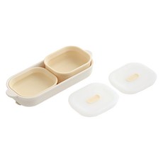 TACKAON 123矽膠吸盤1件式+飯碗+湯碗+碗蓋套裝, 1組, 象牙色(盤)、黃色(碗)