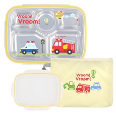 kitchen U Vroom Vroom 不銹鋼盤袋便當深+平蓋套裝, 食品托盤+人物蓋+平蓋+托盤袋, 1組, 混色