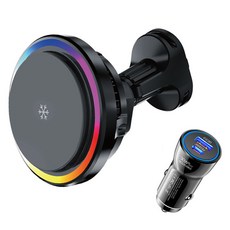 원올스 냉각쿨링 맥세이프 차량용 핸드폰 고속 무선 충전 거치대 IC-10CS + 시거잭충전기 세트