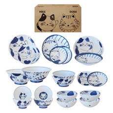 부엌다옴 미케도라 야옹이 4인 식기 홈세트 22p, 혼합색상, 1세트, 공기 4p + 대접 4p + 10cm 앞접시 2p + 14cm 접시 2p + 20cm 원형접시 2p + 타원볼 소 2p + 소면기 2p + 면기 2p + 카레접시 2p