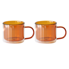 카모메키친 이리스 이중 유리 컬러 머그잔 260ml, amber, 2개 amber, 2개