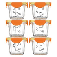 잼먹 완전결착 이유식 밀폐용기 사각형, 6개, 오렌지, 260ml
