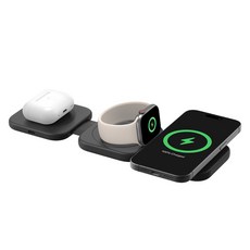 벨킨 부스트차지 프로 Qi2 15W 3in1 마그네틱 무선 고속 충전 여행용 패드 WIZ024krBK, 1개, 블랙