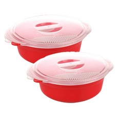 이지앤프리 전자레인지 라면 찜용기 1000ml 210 x 70 mm, 레드, 2개