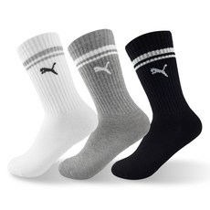PUMA 兒童款中筒襪 3雙組 PU-K05, 1組, 白色, 灰色, 黑色