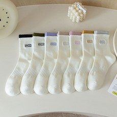 Via Wagesseu女款日常Bori Bori馬卡龍亮點白色中筒襪 7種組