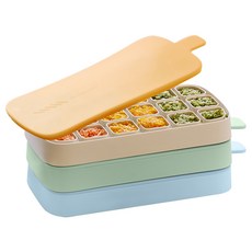 뉴코코맘 3중밀폐 실리콘 이유식 큐브 18구 세트 312ml, 옐로우, 블루, 그린, 1세트