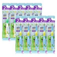 페리오 유아용 2단계 공룡 칫솔 2종 x 5p 세트 5세 이하, 흰색 + 파란색, 1세트 흰색, 파란색, 1세트