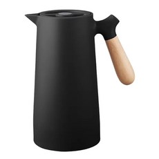 木柄雙層保溫壺, 1000ml, 食品級PP材質, 真空保溫玻璃內膽, 鋼琴黑, 1L, 1個