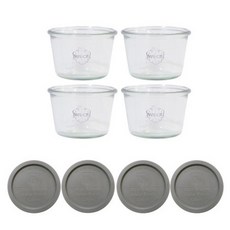 WECK 유리병 370ml 4p + PE 실리콘 뚜껑 그린 레이 4p 세트, 1세트