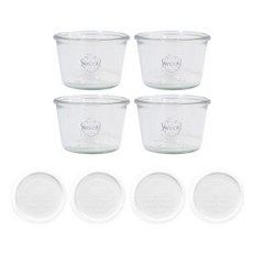 WECK 741 유리병 370ml x 4p + PE 뚜껑 4p 세트 밀크, 1세트