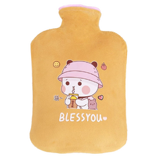 拍平方 毛絨熱水袋, 2000ml, PVC+短毛絨, 暖手暖腰暖腿, 1個