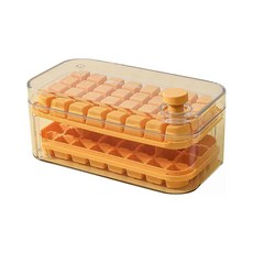 拍平方 一鍵按壓式製冰盒 雙層64格 ABS PET PP材質, 23.8 x 13.5 x 10.9cm, 黃色, 1個
