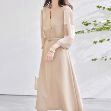Paperments Buel V領腰帶辦公室連身裙 10187, 淺褐色