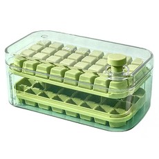 拍平方 一鍵按壓式製冰盒 雙層, 綠色, 雙層64格, ABS、PET、PP材質, 1個