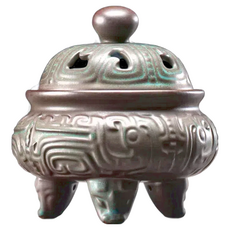 A&R 招財開運陶瓷青銅古紋三足鼎香薰爐，祥雲紋，10.7cm x 11.4cm，加贈防火棉片, 10.7 x 11.4cm, 1個
