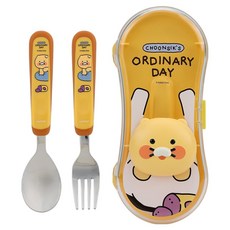 릴팡 아동용 춘식이 더블 컬러 입체 큐티 스푼 + 포크 + 케이스 세트, 혼합색상, 1세트