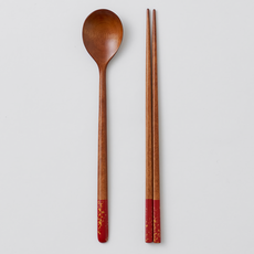 칠몽 1인용 금수강산 옻칠 나무 수저세트 24cm, 다홍, 1세트, 숟가락 + 젓가락
