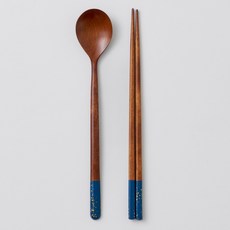 칠몽 1인용 금수강산 옻칠 나무 수저세트 24cm, 파랑, 1세트, 숟가락 + 젓가락