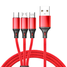 CHENYUN 呈云 3合1快充數據充電線, 1.2米尼龍編織線, 合金材質外殼, Lightning/Type-c/Micro, 紅色, 1條, 1.2m