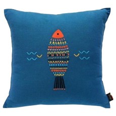 ORIGO 刺繡靠枕套, 深潛藍魚
