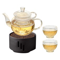 Tea Story愛麗絲茶壺+花朵杯 2入+霧面燭台組, 1組, 混色, 茶壺+茶溫器+茶杯2p