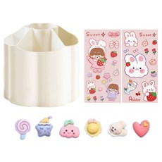 탑피아 귀여운 회전 연필꽂이 + 스티커 2p + 입체 스티커 10p 세트, 베이지(연필꽂이), 랜덤발송(입체스티커), 1세트