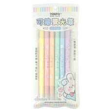 TEMPO 節奏牌 H-1514-6 可擦雙頭螢光筆 6色12支裝, 柔和色系，適用於筆記、手帳重點標示, 黃色/粉色/橘色/綠色/藍色/紫色, 12支