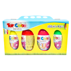 TOY COLOR 螢光色安全無毒蛋彩顏料250ml, 4色組, 250ml, 4色