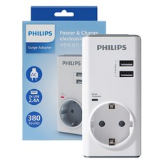 PHILIPS 飛利浦 電源保護高容量16A 250V無線A型USB延長線 1孔, 11.5cm, 1個, 混色