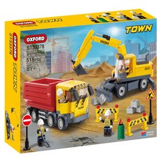 OXFORD TOY 城鎮挖土機與自卸卡車 33378 518p, 黃色、綠色、黑色, 1個