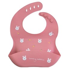 원더파파 유아용 실리콘 방수 이유식 턱받이, 핑크 레빗, 1개, 1개 핑크 레빗, 1개, 1개