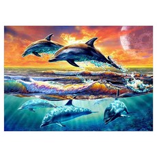 Kumi Hands海豚帆布型鑲鑽十字繡 30*40cm, G, 1個