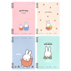 미피 절취 PP 트윈 노트 A5 4종 세트, 1세트, 베이지, 블루, 민트, 핑크