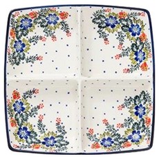 PRACA 波蘭風陶瓷方形4格分裝盤, 花環, 1個