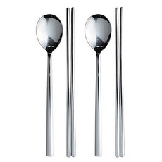 RAONNURI 不鏽鋼簡易餐具組,筷子 + 湯匙,2組,不鏽鋼色
