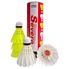 Severo 羽毛球組 羽毛球2顆+尼龍羽球3顆 白色+黃色 5顆/組 羽毛球, 白色 + 黃色, 1組