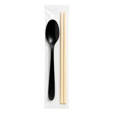 Swan一次性黑色湯匙+木質筷子組, 500套