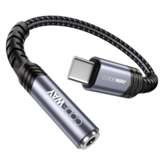 CODEWAY USB C to 3.5mm耳機轉接線 灰色 0.18m，高品質音頻傳輸，即插即用, 單一商品, 1條