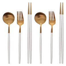menare Stella Cutlery 西式餐具2人組, 金色/白色, 勺子筷子叉子套裝, 1組, 勺子 2支 + 筷子 2支 + 叉子 2支
