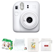 FUJIFILM 富士 instax Instax Mini 12即影機 粘土白+底片 40入+透明保護殼+馬卡龍2層相冊+Logo收納包組, 1套, 一次成像迷你 12