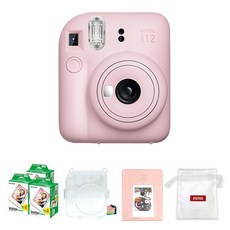FUJIFILM 富士 instax Mini 12即時相機 花朵粉+底片 60張+透明保護殼+馬卡龍2層相冊+Logo收納包組, 1套, 花朵粉紅色