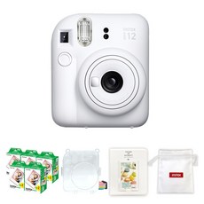 FUJIFILM 富士 instax Mini 12即拍相機 粘土白+底片100張+透明保護殼+馬卡龍2層相冊+Logo收納包組, 1套, 粘土白