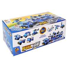 GENTOY 8合1警察指揮車積木玩具, 1盒, 混和顏色